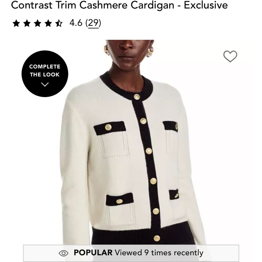 Bloomingdale's Contrast Trim Cashmere Cardigan Black and White highest quality